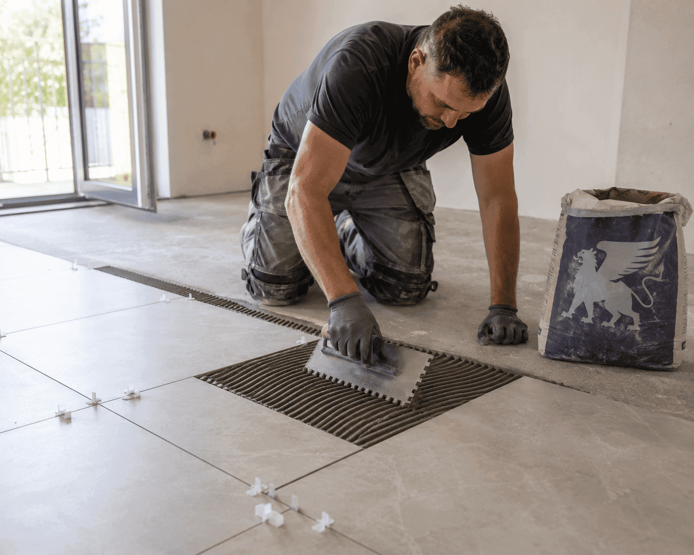 Carrelage pose matériaux construction Maroc — mortier colle joints croisillons Rifaa