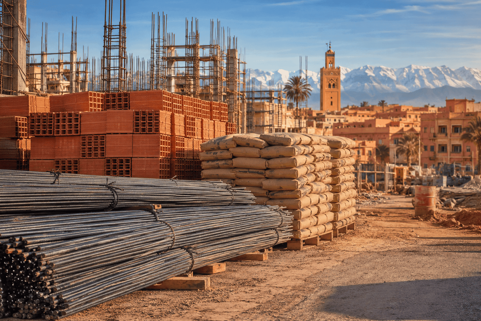 Gros œuvre matériaux construction Maroc — fer béton, ciment, briques, agglos Rifaa