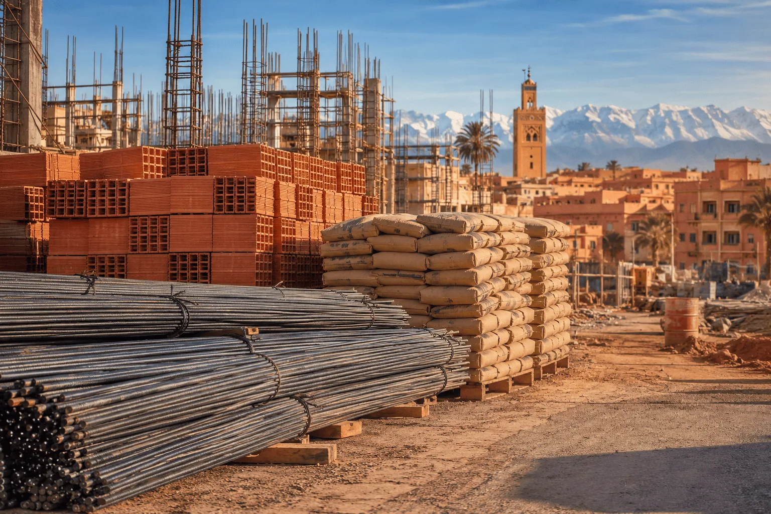 Gros œuvre matériaux construction Maroc — fer béton, ciment, briques, agglos Rifaa